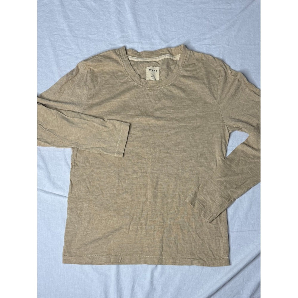 Mons Royale Womens S Merino Wool Organic Cotton Long Sleeve Beige Crewneck